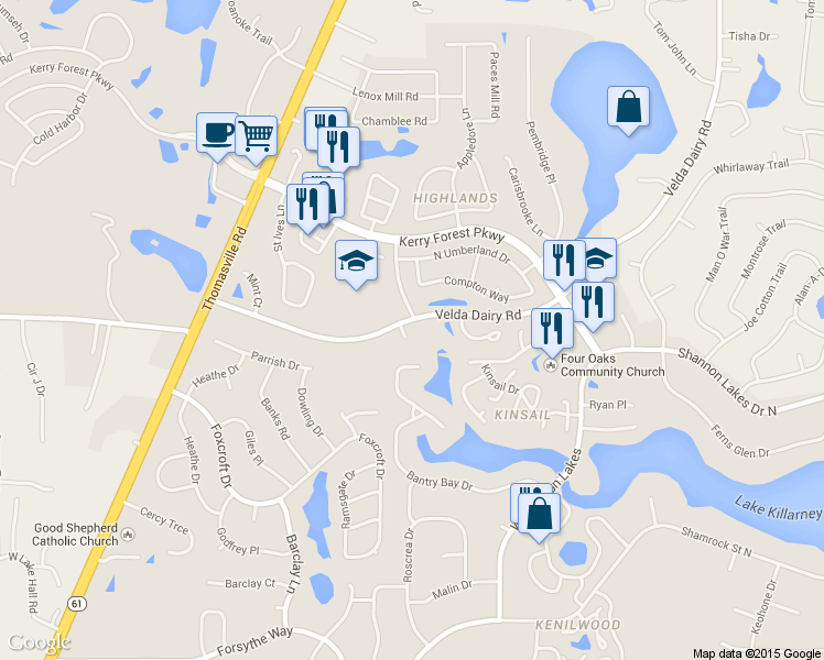 map of restaurants, bars, coffee shops, grocery stores, and more near 2910 Falling Waters Way in Tallahassee