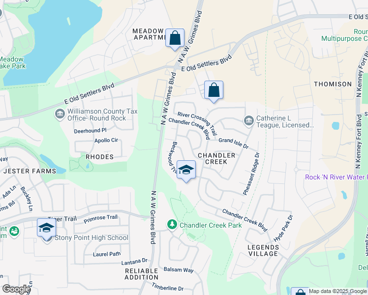 map of restaurants, bars, coffee shops, grocery stores, and more near 1922 Pachea Trail in Round Rock