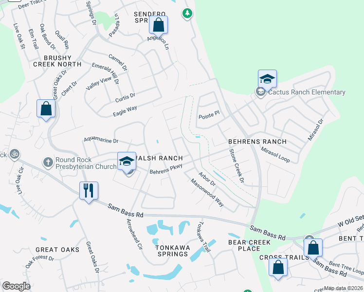 map of restaurants, bars, coffee shops, grocery stores, and more near 3241 Ranch Park Trail in Round Rock