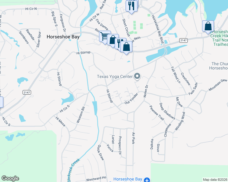 map of restaurants, bars, coffee shops, grocery stores, and more near 409 Hi There in Horseshoe Bay