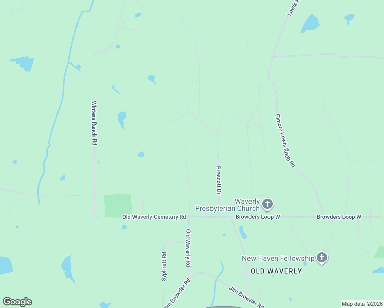 map of restaurants, bars, coffee shops, grocery stores, and more near 50 Olson Road in New Waverly