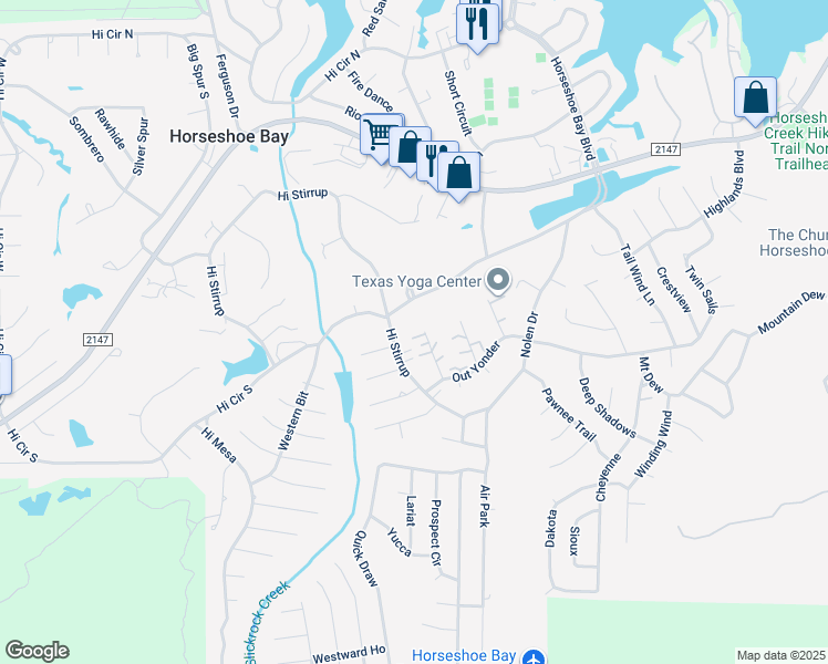 map of restaurants, bars, coffee shops, grocery stores, and more near 409 Hi There in Horseshoe Bay
