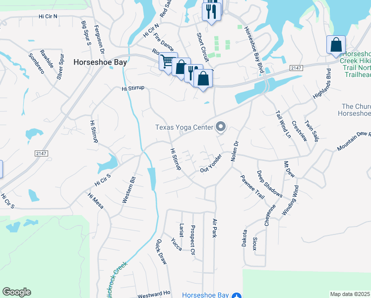 map of restaurants, bars, coffee shops, grocery stores, and more near 405 Hi There in Horseshoe Bay
