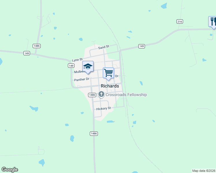map of restaurants, bars, coffee shops, grocery stores, and more near 11174 Farm to Market 149 in Richards