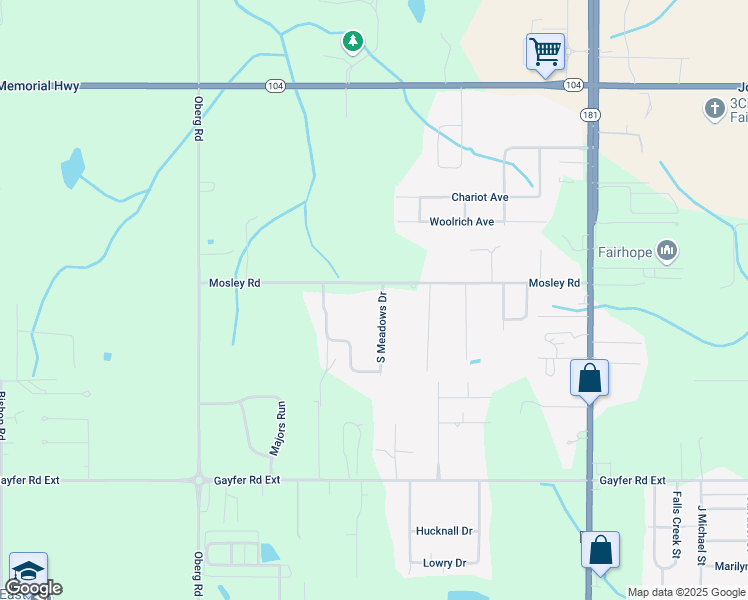 map of restaurants, bars, coffee shops, grocery stores, and more near 21412 South Meadows Drive in Fairhope