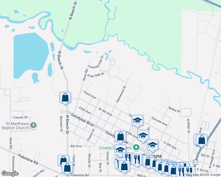 map of restaurants, bars, coffee shops, grocery stores, and more near 600-698 Briarwood Lane in Picayune