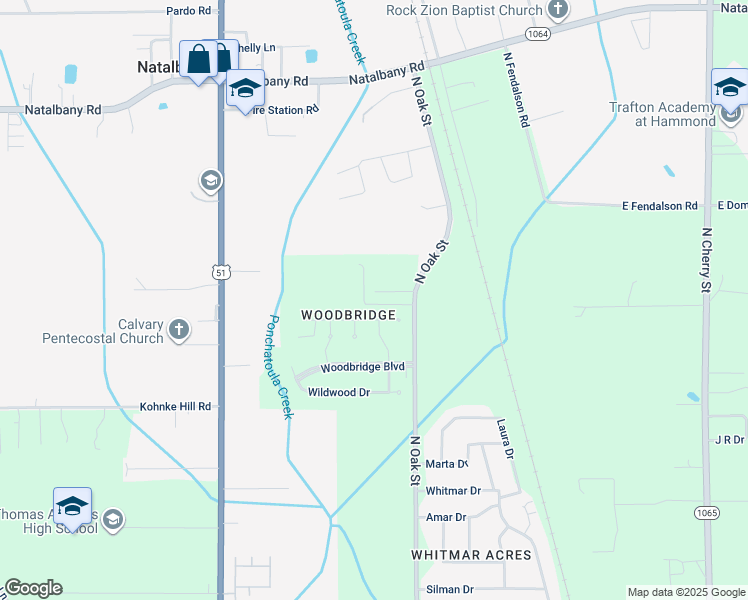 map of restaurants, bars, coffee shops, grocery stores, and more near 16 Ravenwood Street in Hammond