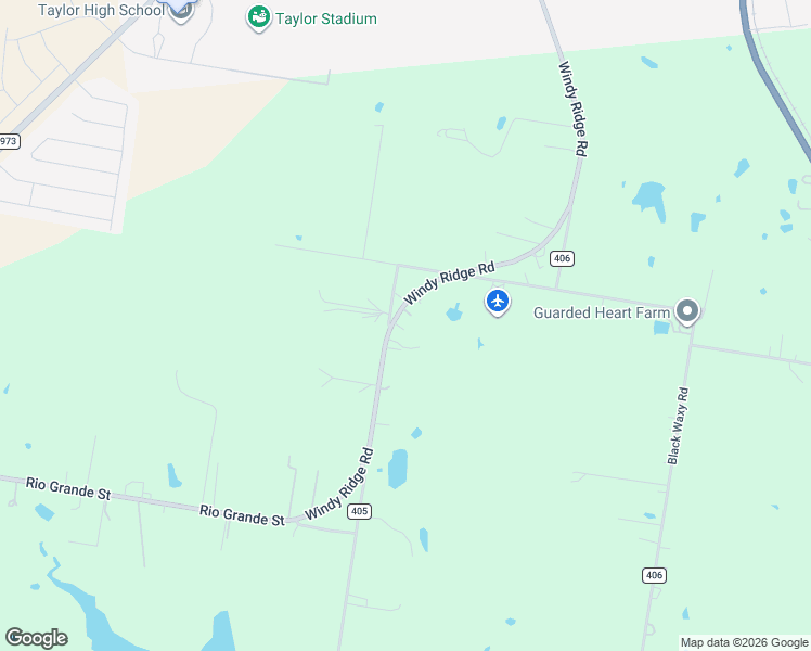 map of restaurants, bars, coffee shops, grocery stores, and more near 2505 Windy Ridge Road in Taylor