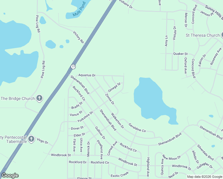 map of restaurants, bars, coffee shops, grocery stores, and more near Omega Street in Chipley