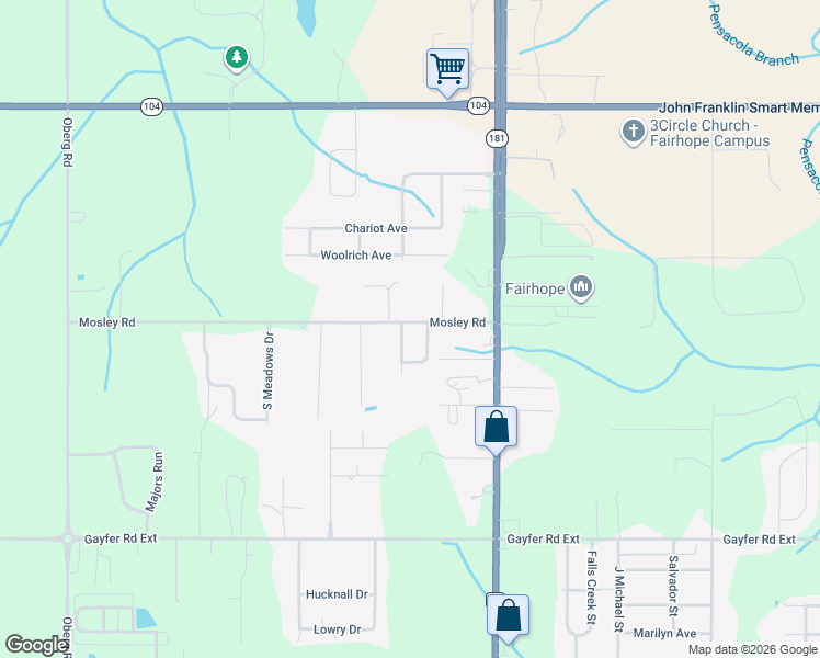 map of restaurants, bars, coffee shops, grocery stores, and more near 9735 Mosley Road in Fairhope