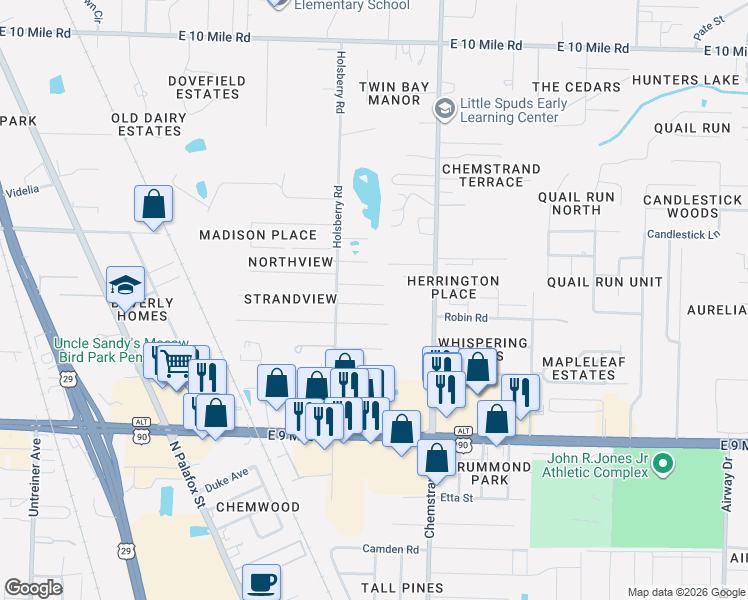 map of restaurants, bars, coffee shops, grocery stores, and more near 623 Saleta Street in Pensacola