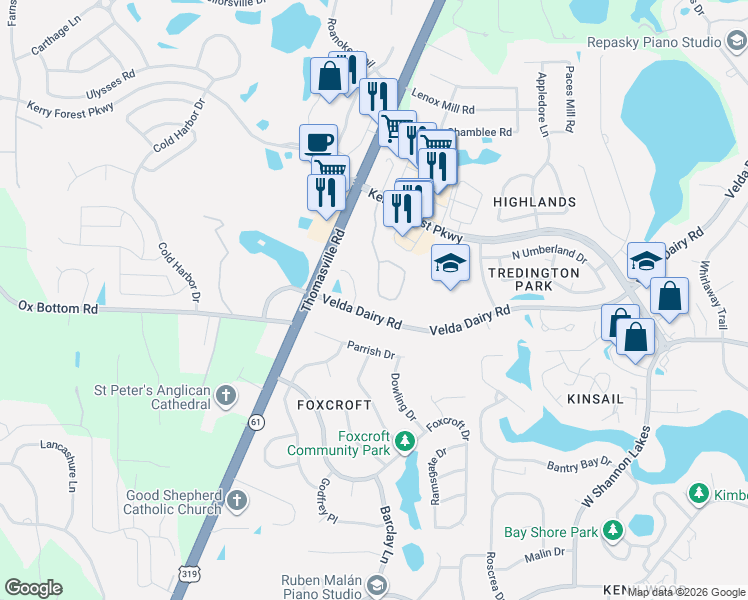map of restaurants, bars, coffee shops, grocery stores, and more near 5027 Mint Hill Court in Tallahassee