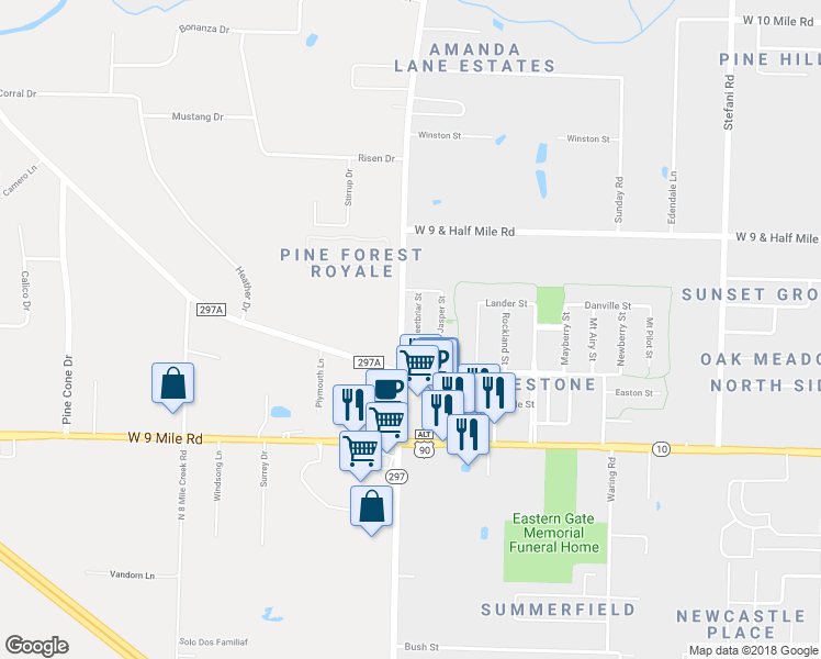 map of restaurants, bars, coffee shops, grocery stores, and more near 1145 Sweetbriar Street in Ensley