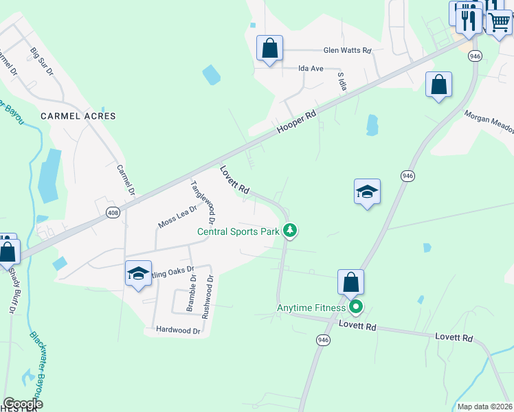 map of restaurants, bars, coffee shops, grocery stores, and more near 10266 Lovett Road in Baton Rouge