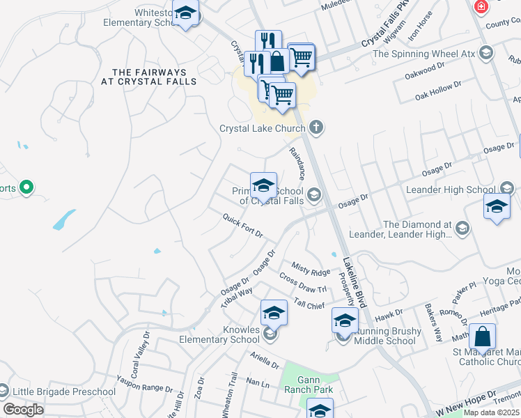 map of restaurants, bars, coffee shops, grocery stores, and more near 2100 Pow Wow in Leander