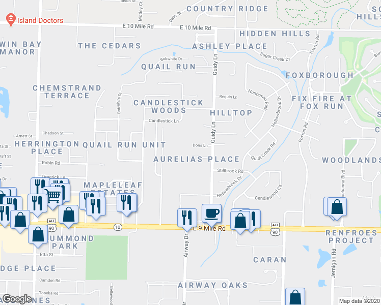 map of restaurants, bars, coffee shops, grocery stores, and more near 914 Aurelias Place in Pensacola
