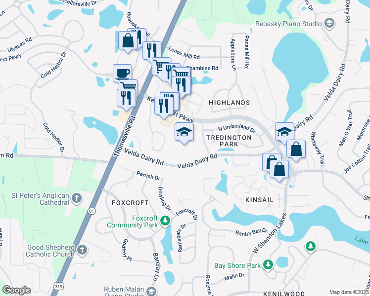 map of restaurants, bars, coffee shops, grocery stores, and more near 5200 Tredington Park Drive in Tallahassee