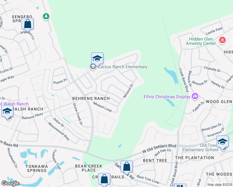 map of restaurants, bars, coffee shops, grocery stores, and more near 2851 Nolina Lane in Round Rock