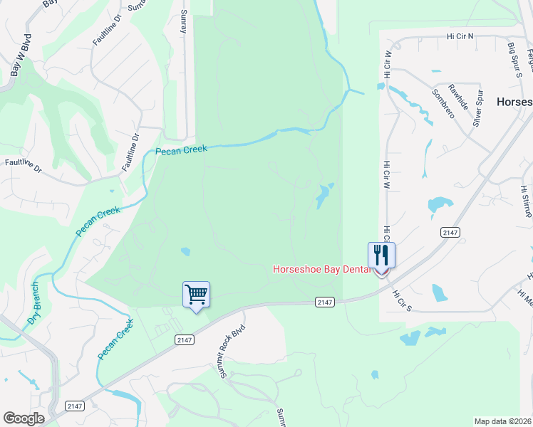 map of restaurants, bars, coffee shops, grocery stores, and more near 119 Plaza Escondido in Horseshoe Bay