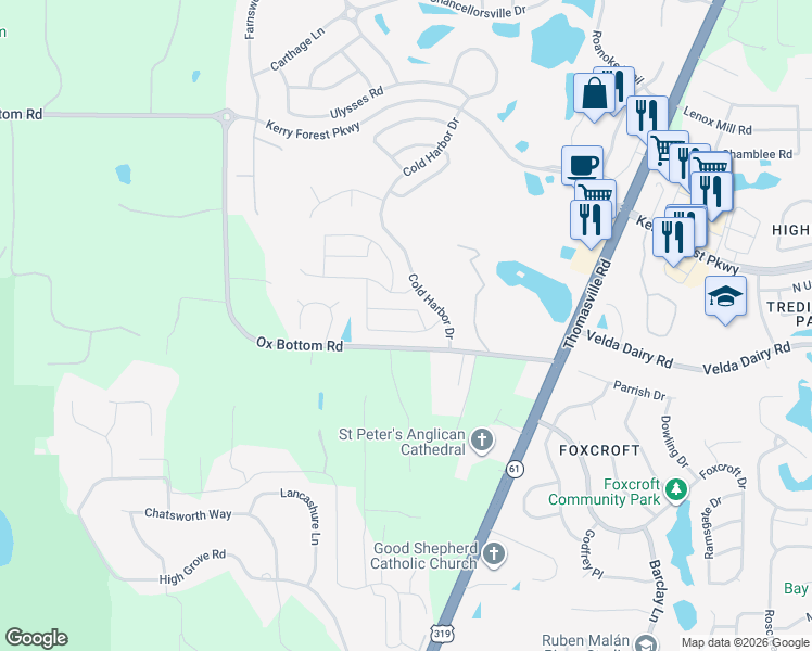 map of restaurants, bars, coffee shops, grocery stores, and more near 5083 Bird Nest Trail in Tallahassee