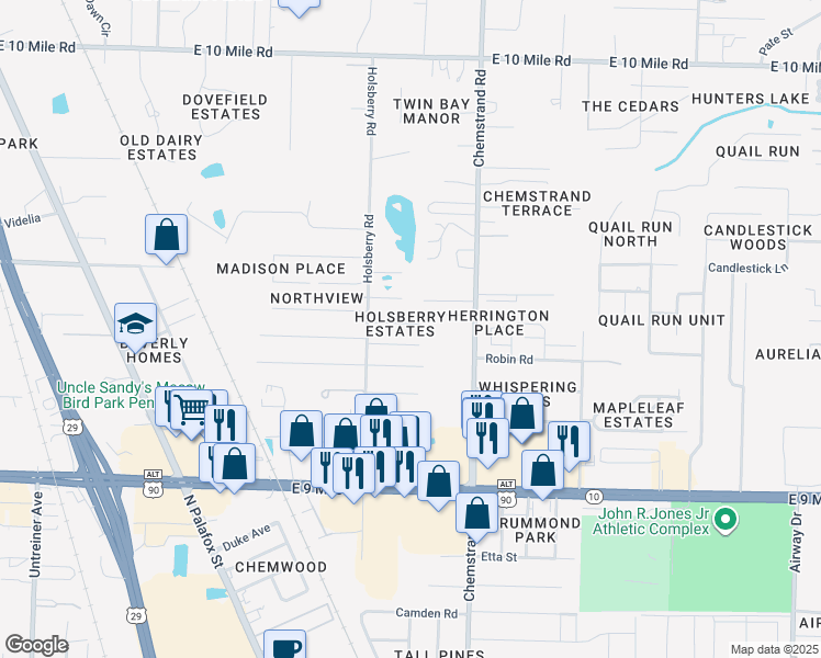 map of restaurants, bars, coffee shops, grocery stores, and more near 623 Saleta Street in Pensacola