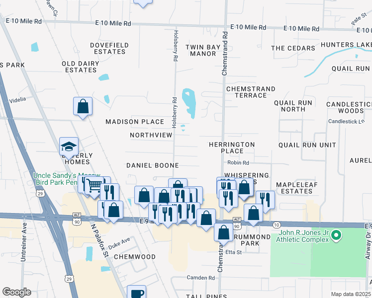 map of restaurants, bars, coffee shops, grocery stores, and more near 623 Saleta Street in Pensacola