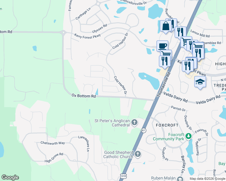 map of restaurants, bars, coffee shops, grocery stores, and more near 5083 Bird Nest Trail in Tallahassee
