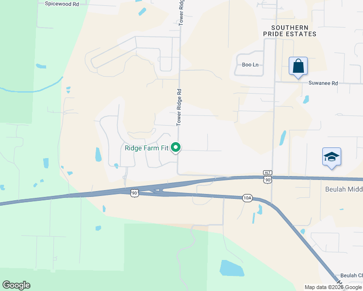 map of restaurants, bars, coffee shops, grocery stores, and more near 9570 Tower Ridge Road in Pensacola
