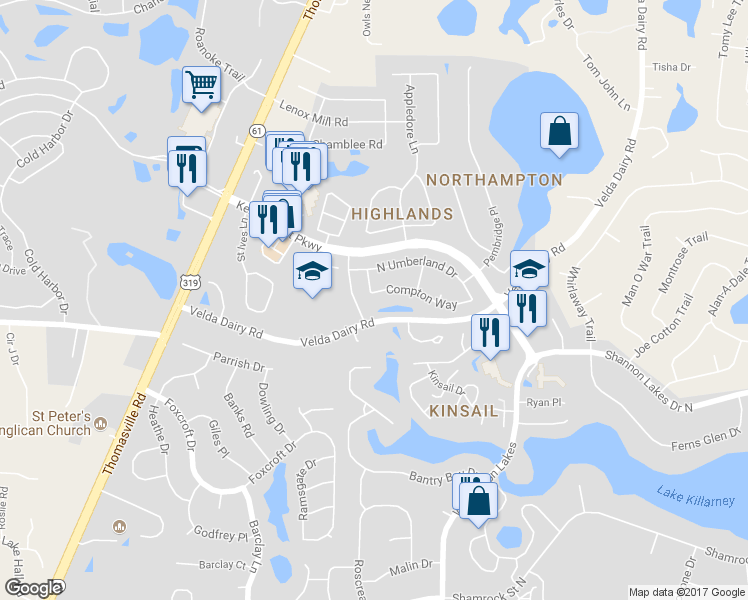 map of restaurants, bars, coffee shops, grocery stores, and more near 2941 Compton Way in Tallahassee