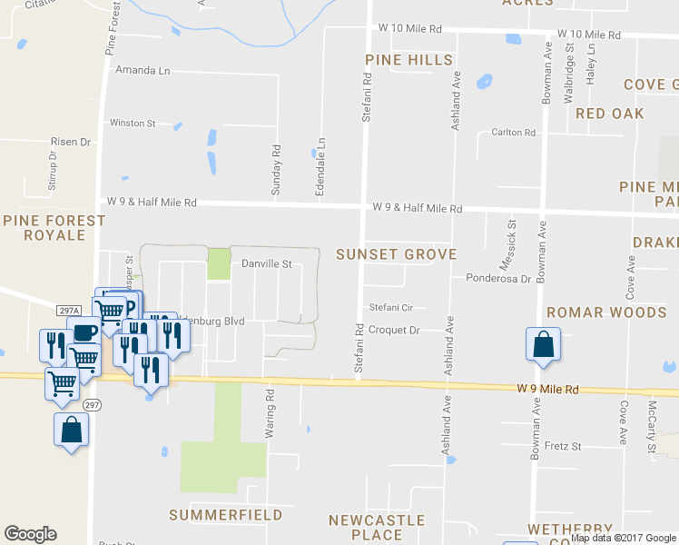map of restaurants, bars, coffee shops, grocery stores, and more near 3991 Stefani Road in Ensley