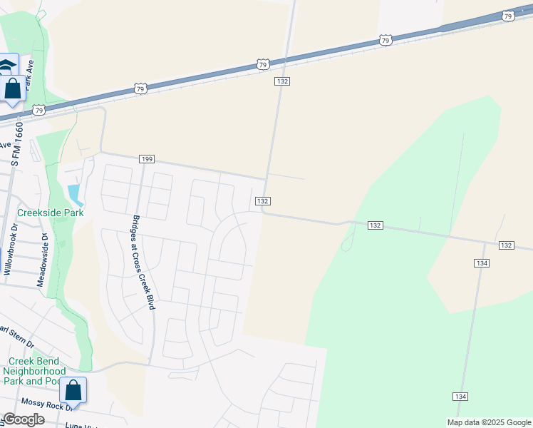 map of restaurants, bars, coffee shops, grocery stores, and more near 3784 County Road 132 in Hutto