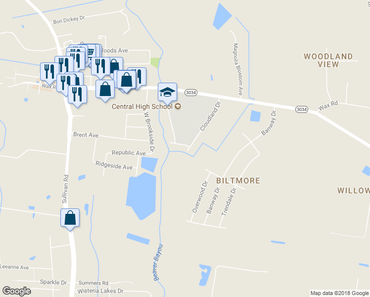 map of restaurants, bars, coffee shops, grocery stores, and more near 15432 Brighton Avenue in Baton Rouge