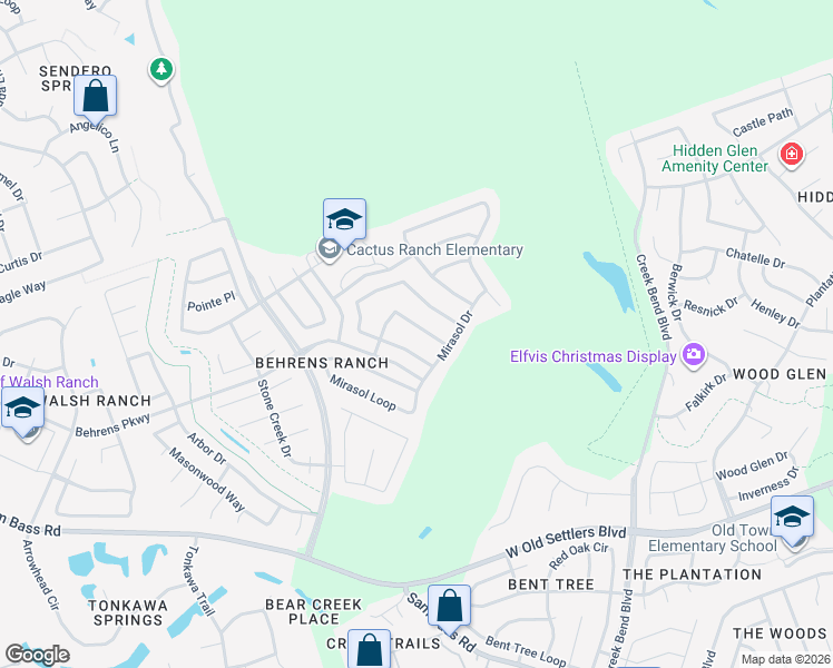 map of restaurants, bars, coffee shops, grocery stores, and more near 2851 Nolina Lane in Round Rock