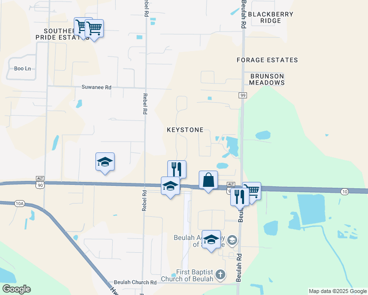 map of restaurants, bars, coffee shops, grocery stores, and more near 5966 Arch Avenue in Pensacola