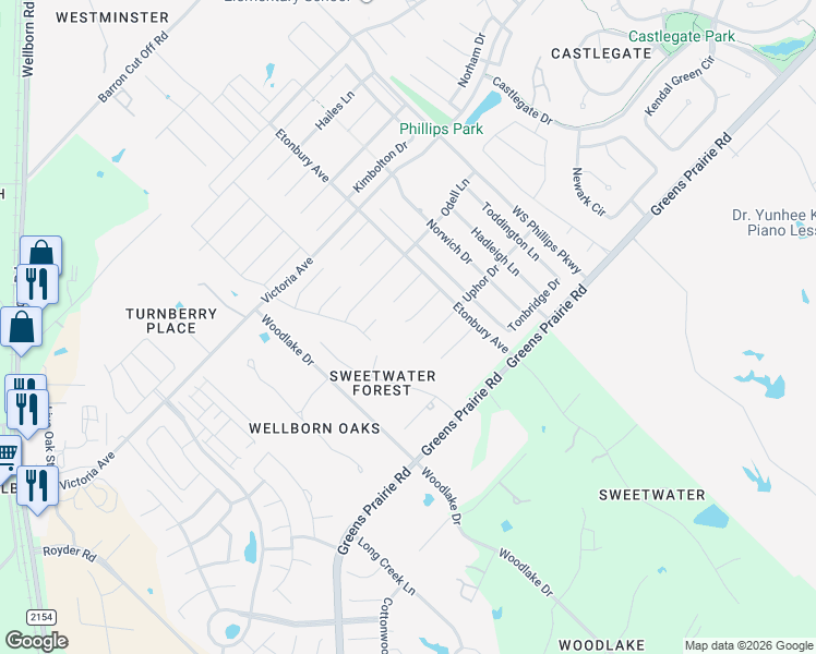 map of restaurants, bars, coffee shops, grocery stores, and more near 2615 Somerton Court in College Station