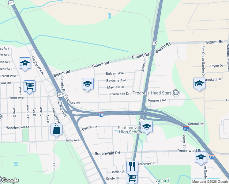 map of restaurants, bars, coffee shops, grocery stores, and more near 1163 Silverwood Drive in Baton Rouge