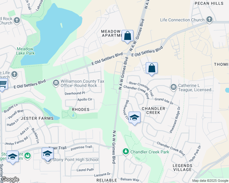 map of restaurants, bars, coffee shops, grocery stores, and more near 2700 North A.W. Grimes Boulevard in Round Rock