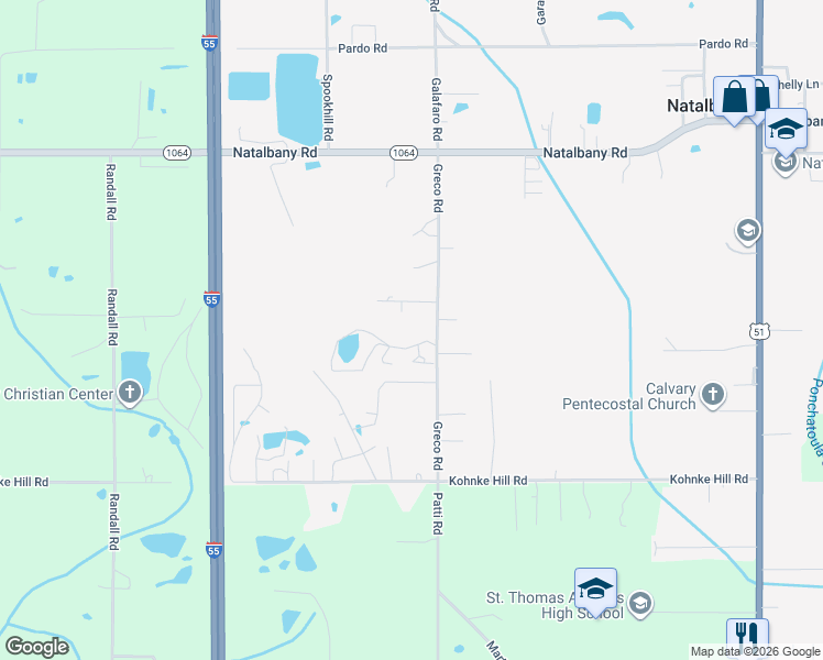 map of restaurants, bars, coffee shops, grocery stores, and more near 14257 Woodlands Drive in Hammond