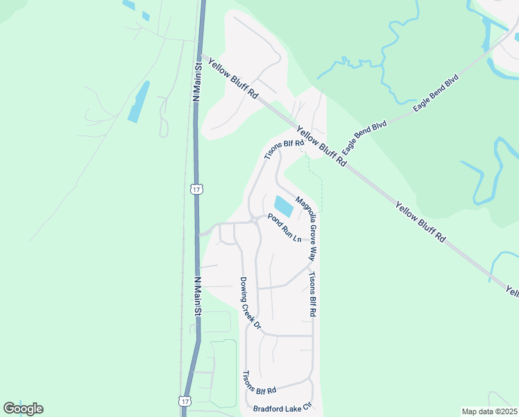 map of restaurants, bars, coffee shops, grocery stores, and more near 16350 Bamboo Bluff in Jacksonville