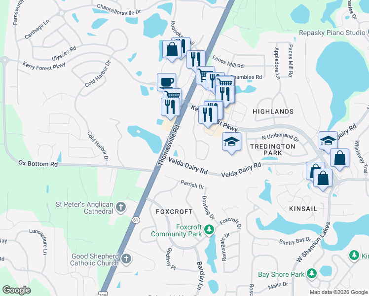 map of restaurants, bars, coffee shops, grocery stores, and more near 5027 Mint Hill Court in Tallahassee