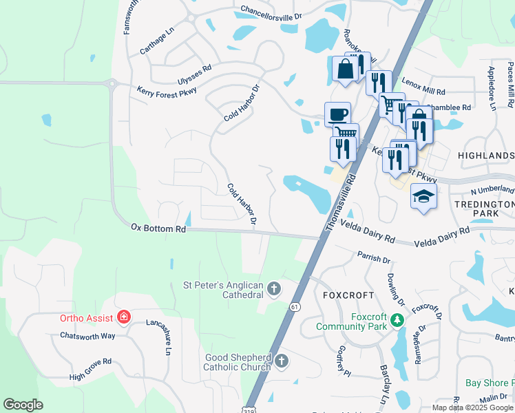 map of restaurants, bars, coffee shops, grocery stores, and more near 2720 Ox Bottom Road in Tallahassee