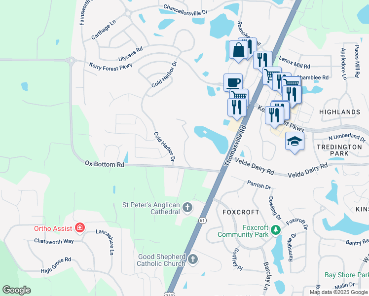 map of restaurants, bars, coffee shops, grocery stores, and more near 2580 Ox Bottom Road in Tallahassee