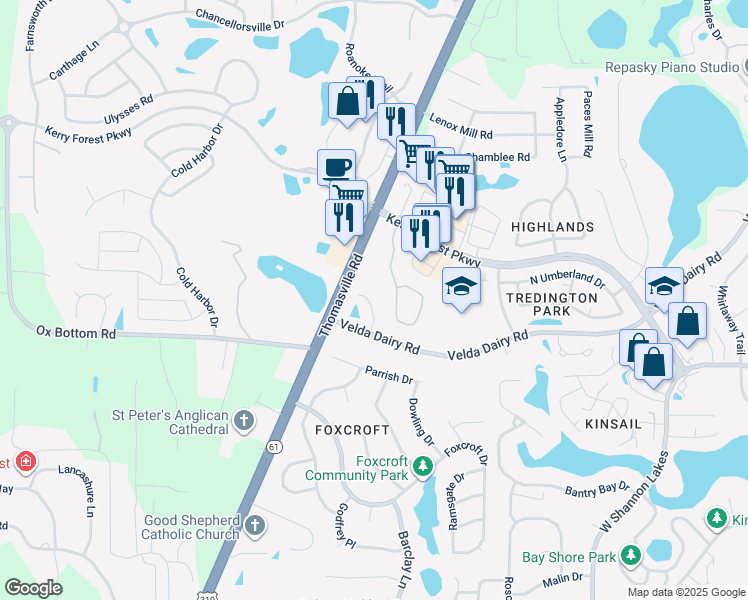 map of restaurants, bars, coffee shops, grocery stores, and more near 5027 Mint Hill Court in Tallahassee