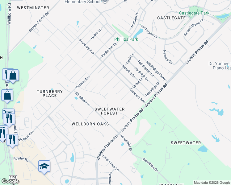 map of restaurants, bars, coffee shops, grocery stores, and more near 2615 Somerton Court in College Station