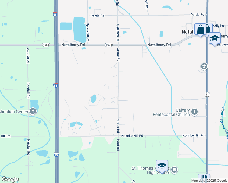 map of restaurants, bars, coffee shops, grocery stores, and more near 14257 Woodlands Drive in Hammond