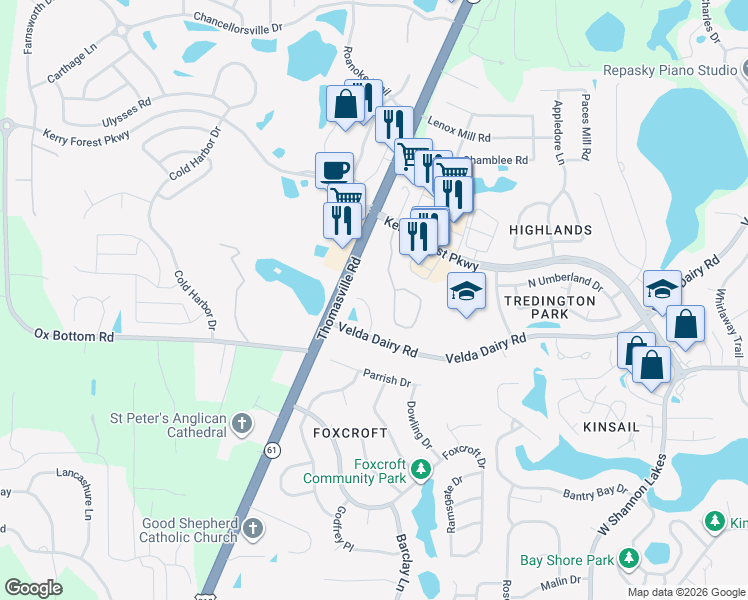 map of restaurants, bars, coffee shops, grocery stores, and more near 5059 Mint Hill Court in Tallahassee