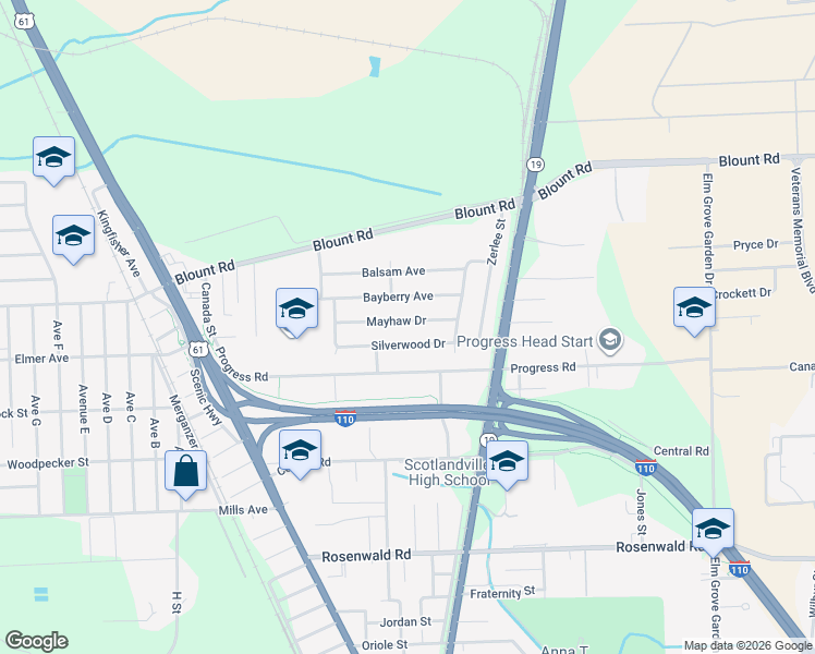 map of restaurants, bars, coffee shops, grocery stores, and more near 1163 Silverwood Drive in Baton Rouge
