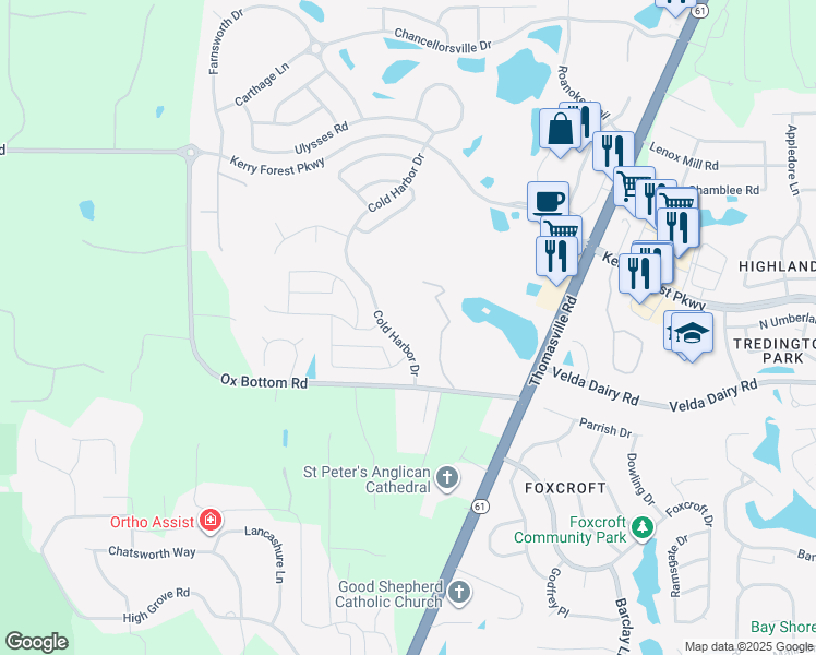 map of restaurants, bars, coffee shops, grocery stores, and more near 5103 Cold Harbor Drive in Tallahassee