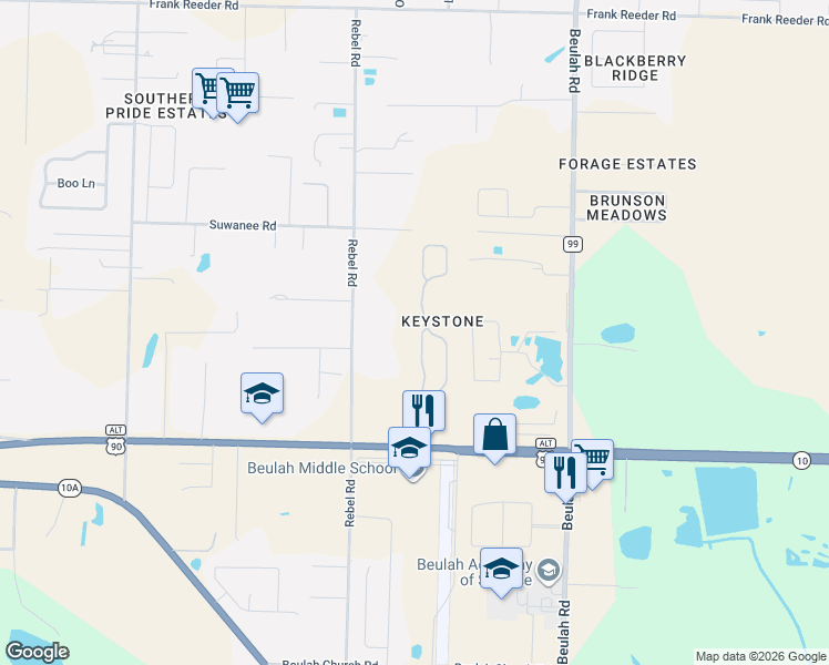 map of restaurants, bars, coffee shops, grocery stores, and more near 9061 Allegheny Avenue in Pensacola