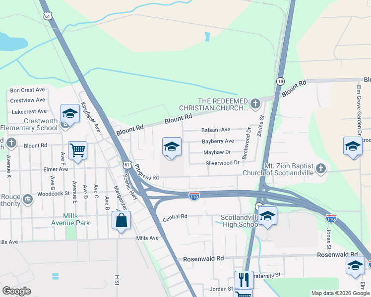 map of restaurants, bars, coffee shops, grocery stores, and more near 10515 Tallow Drive in Baton Rouge